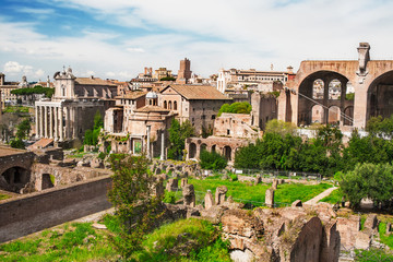Fototapeta na wymiar Beautiful view at the Roman forum in Rome, Italy.