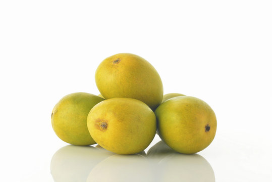 
 Alphonso Mangoes /High resolution image of fresh Alphonso mangoes over white background shot in studio.