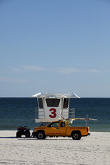 Modern lifeguard station closed on an empty beach