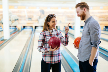 Couple enjoying bowling together