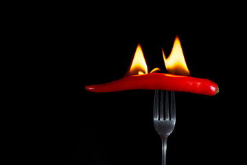 Thai red chilli on fire