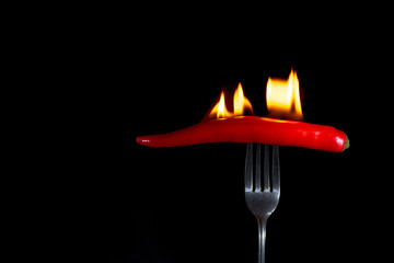 Thai red chilli on fire