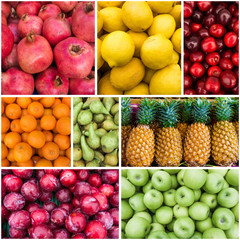 Fototapeta na wymiar Fresh fruits. Collection of fruits. Collage with different frui