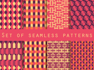 Set of seamless patterns with geometric shapes. The pattern for wallpaper, tiles, fabrics and designs. Vector illustration.