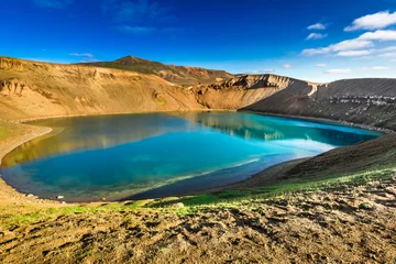 Tuinposter Unique lake in the crater of a volcano, Iceland © shaiith