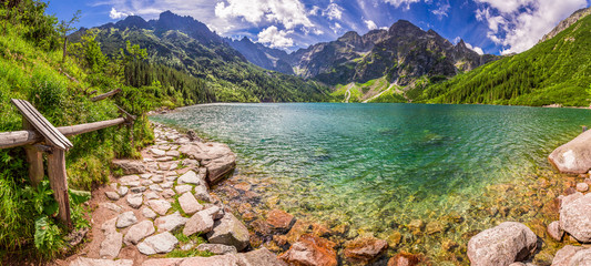 Panorama of pond in the Tatra mountains, Poland - obrazy, fototapety, plakaty