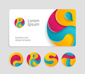 Business card template with round abstract letters logotype. Trendy color logo design. Fancy logo abstract letters on visit card template. Card design template of stylized logo alphabet. Abstract logo