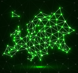 Polygonal map of Europe with dots and lines, network connections, vector illustration