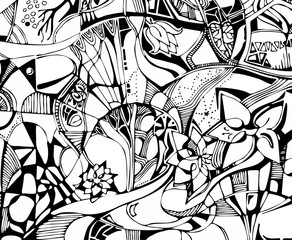 Abstract floral doodle coloring page. Vector illustration.