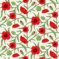 Floral Seamless Vector Pattern Design Red Poppy