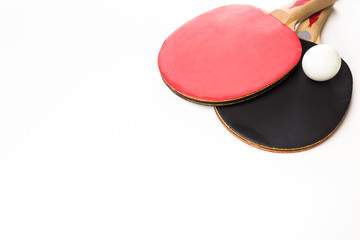 ping-pong rackets and ball, isolated on white