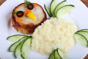 Kids style cutlet with mushed potato
