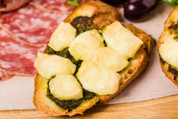 Traditional tuscan antipasto platter closeup.