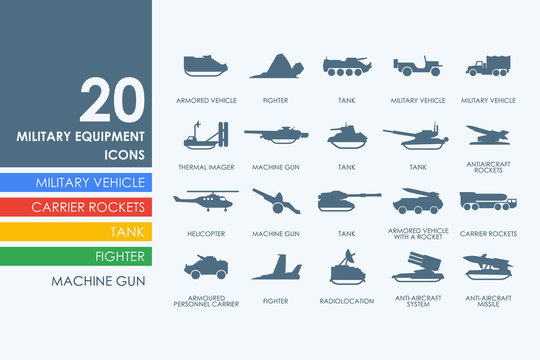 Set Of Military Equipment Icons