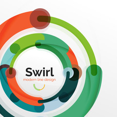 Colorful flat design abstract background. Swirl and circle shaped lines on white