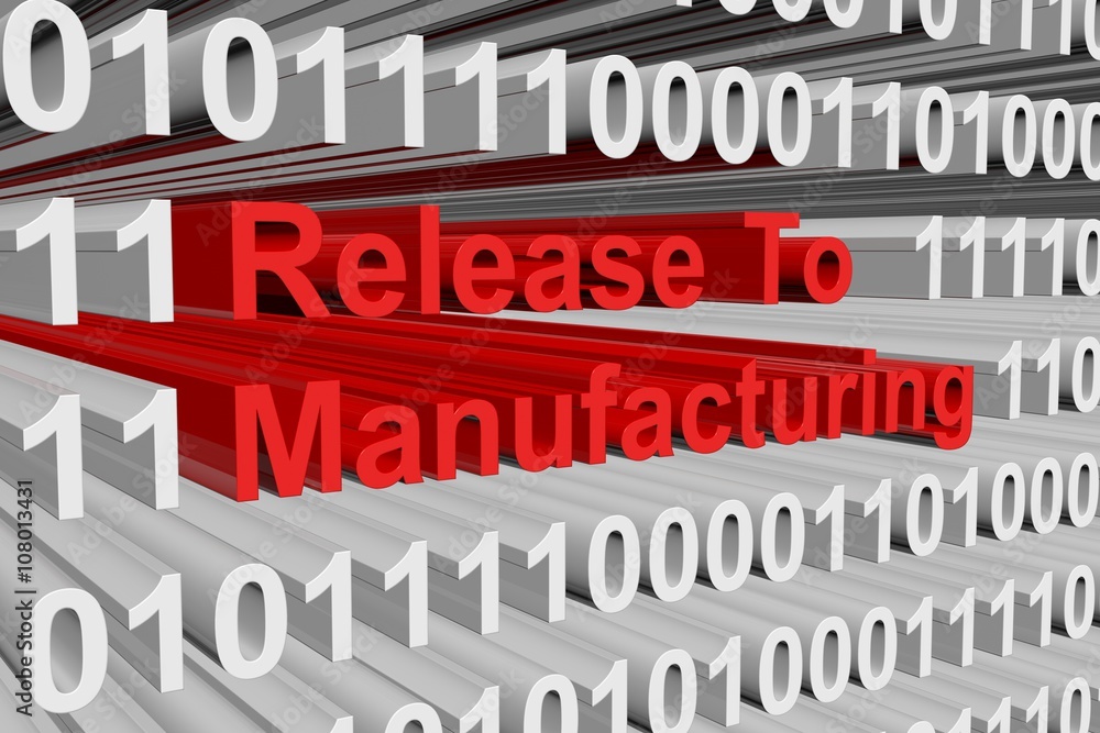 Poster release to manufacturing in the form of binary code, 3d illustration