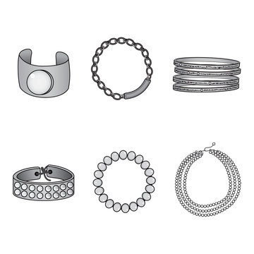 Illustration collection set of beautiful silver bracelet accessories