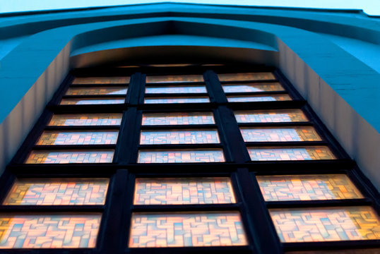 An image of a gothic church window in a Catholic church, Ukraine