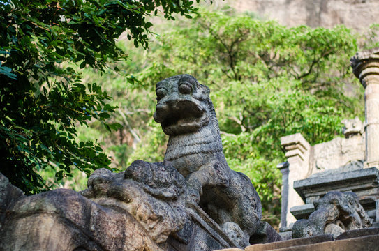 This stone lion by the side of the stairway, is depicted on the Ten Rupee note in Sri Lanka