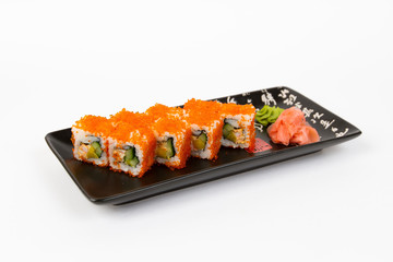 Image of tasty sushi set with crab and orange masago