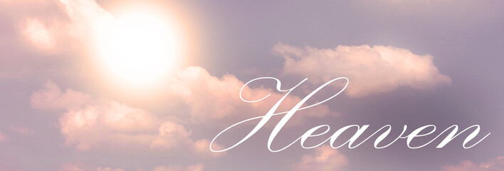 Naklejka na ściany i meble Banner mit Wolken,Licht und der Schrift Heaven, Himmel