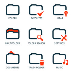 Mobile Apps Folder Icons Set Favorites Settings Music Ideas Search Documents Trash Isolated Template Vector Illustration