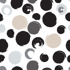 Cute vector geometric seamless pattern. Brush strokes, polka dots. Hand drawn grunge texture. Abstract forms. Endless texture can be used for printing onto fabric or paper