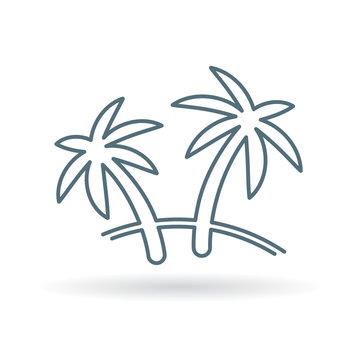 Palm tree icon. Coconut tree sign. Paradise tropical tree symbol. Thin line icon on white background. Vector illustration.