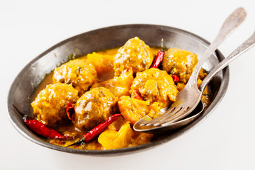 Traditional Tajine Dish of Yellow Curry Meatballs