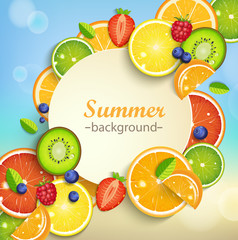Summer background with tropical fruits.