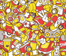 Graffiti seamless pattern with line icons collage
