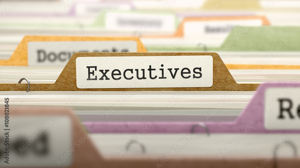 Poster executives concept. colored document folders sorted for catalog. closeup view. selective focus. 3d r