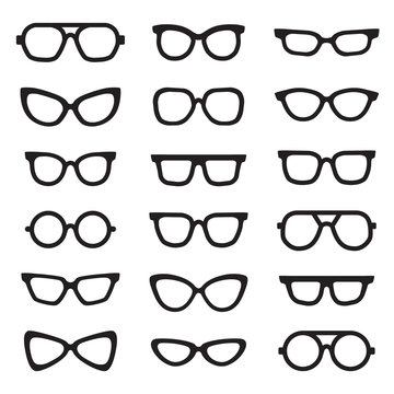 Eyeglasses black silhouettes vector icons set. Modern minimalistic design.