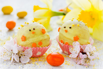 Candy decorated with fondant Easter chicks