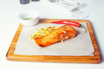 Salmon fish fillet grilled steak.