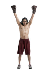 male boxer raising his hands
