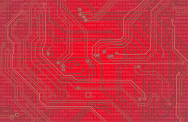 image of microcircuit against a red background close up