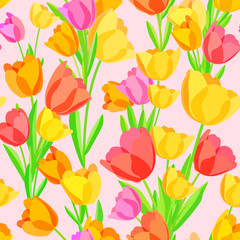 Seamless pattern of colored tulips