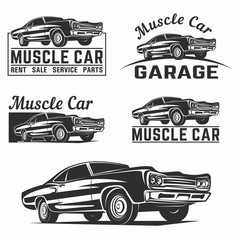 Muscle car vector logo emblem - obrazy, fototapety, plakaty