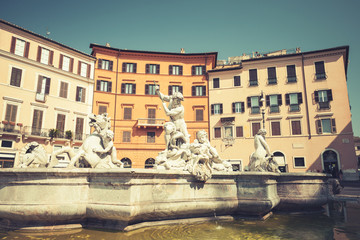 Naklejka premium Piazza Navona, Neptune Fountain in summer