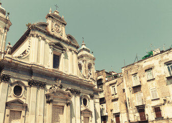 Fototapeta na wymiar Facade of Church of the Gerolamini, Naples