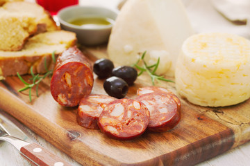 chorizo, cheese and bread