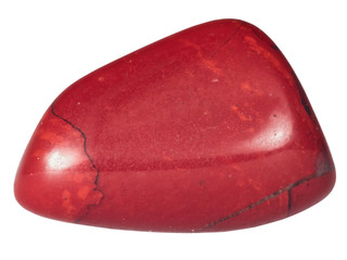 small pebble of red jasper macro, isolated on white background