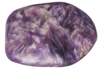 amethyst pebble macro, isolated on white background