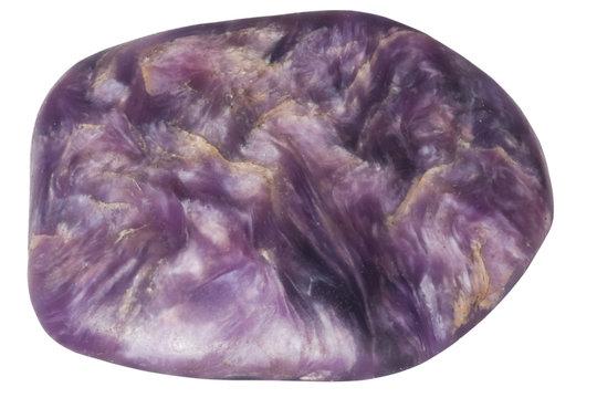 amethyst pebble macro, isolated on white background