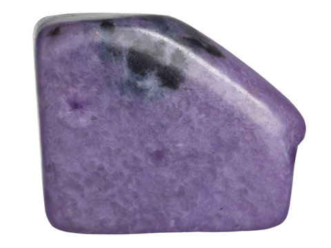 charoite pebble macro, isolated on white background