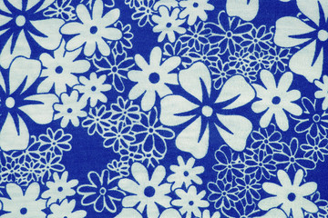 Background texture blue fabric floral pattern.