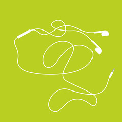 White Earphones on lime green colored background. Vector design.
