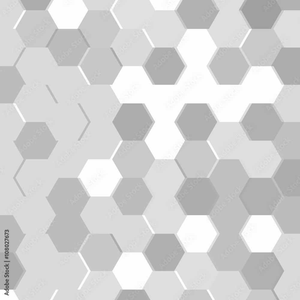 Poster gray and white geometric pattern, simple hexagonal texture