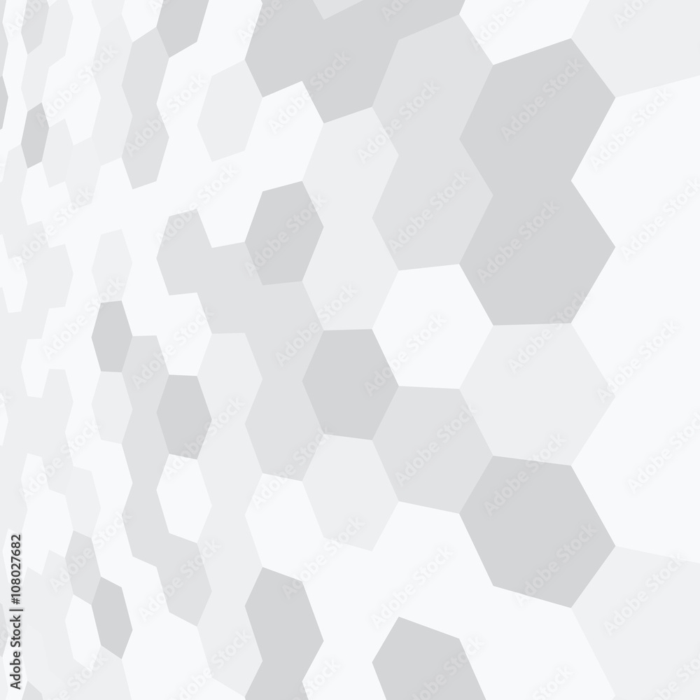 Poster gray and white geometric pattern, simple hexagonal texture